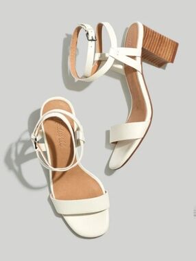 Madewell The LOLI White Leather Ankle-Strap Block Heel Sandals. NIB